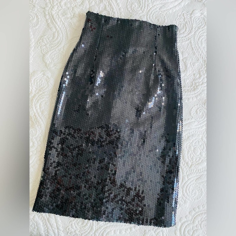 Randy Kemper Vintage Black Sequin High Waist Pencil Skirt 6 stretchy Y2K